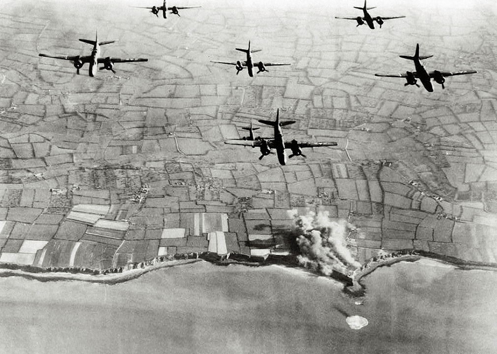 Six US A-20 bombers have bombed German positions at the Pointe Du Hoc coastal battery.