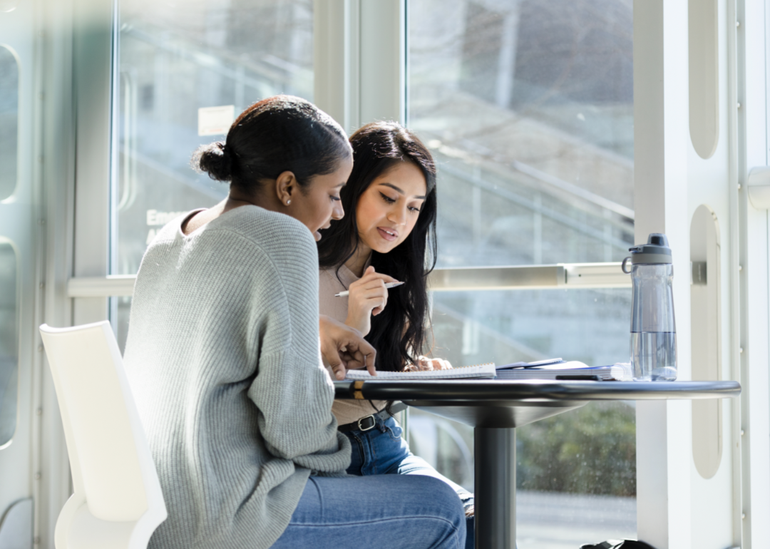 Two college students studying together.