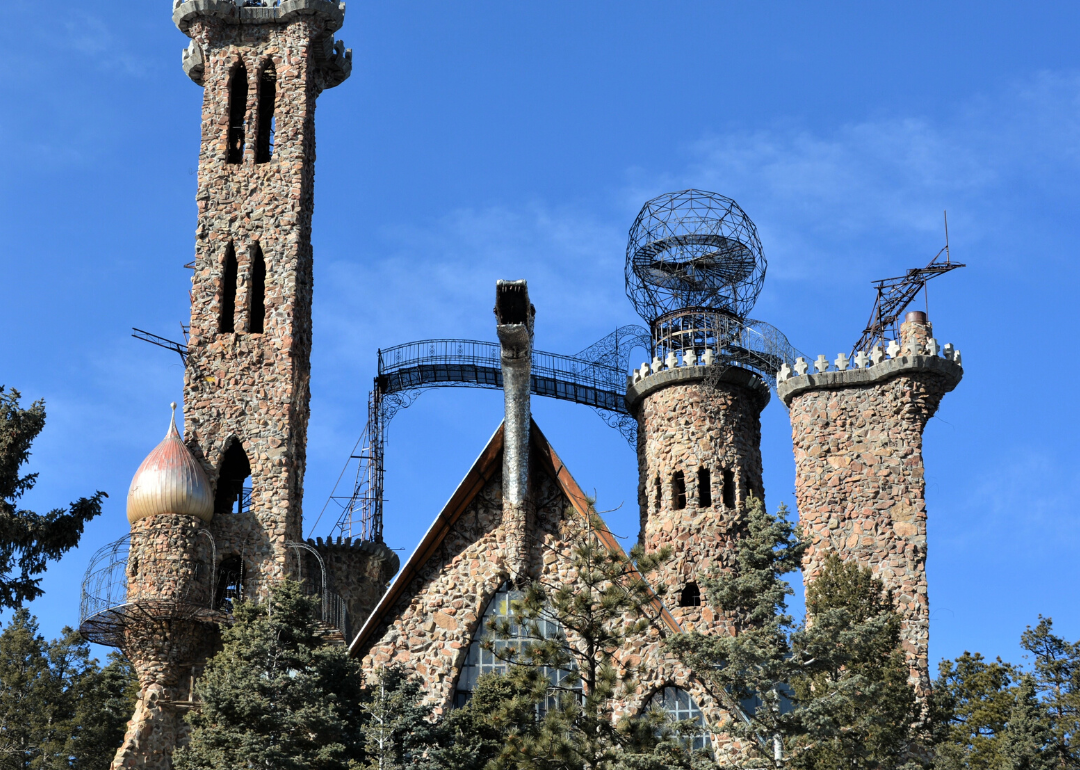 Exterior view of Bishop Castle turrets.