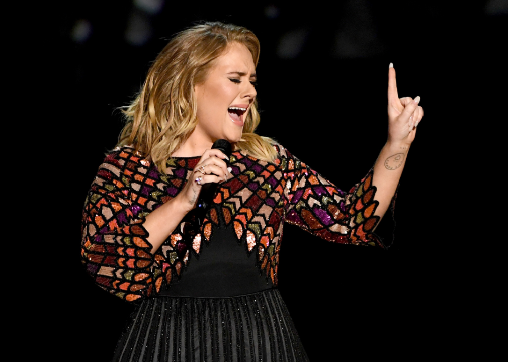 Adele performs onstage during The 59th GRAMMY Awards.