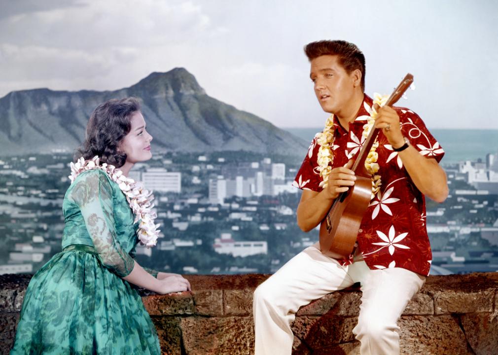 Elvis Presley in a movie still from ‘Blue Hawaii’