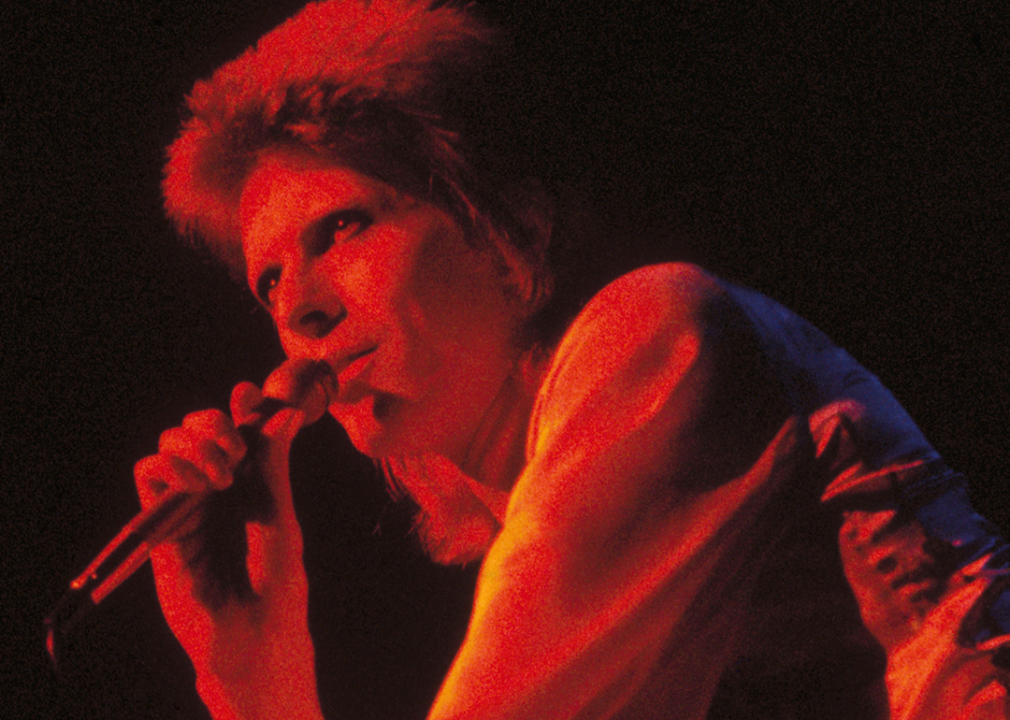 David Bowie performing at the Hammersmith Odeon.