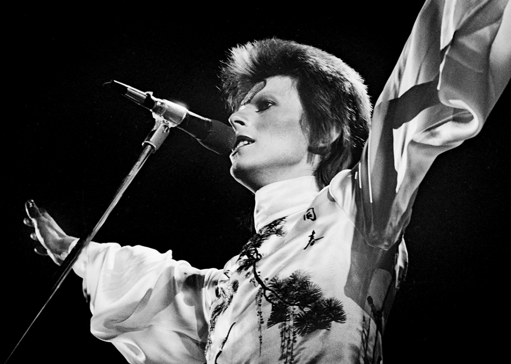 David Bowie performs live on stage.
