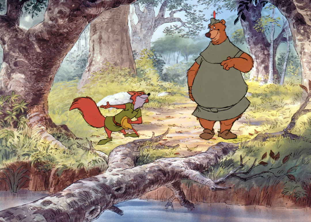 Animated bear and fox characters in a still from the movie ‘Robin Hood’