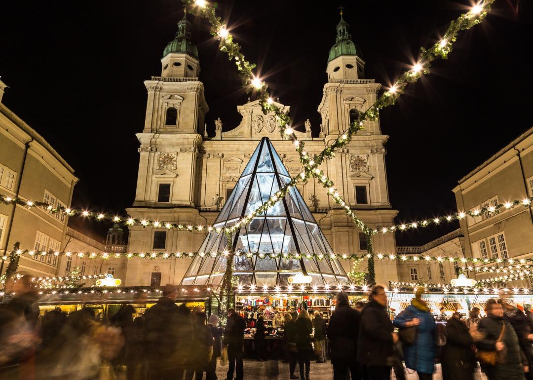 Vistors gather at the Salzburg Christmas Market.