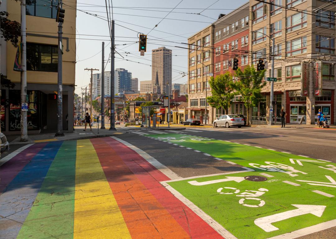 Pride rainbow crosswalk in Seattle’s Capitol Hill neighborhood