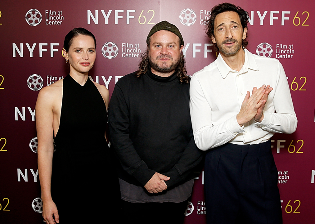 Felicity Jones, Brady Corbet and Adrien Brody attend the red carpet for ‘The Brutalist’ during 62nd New York Film Festival.