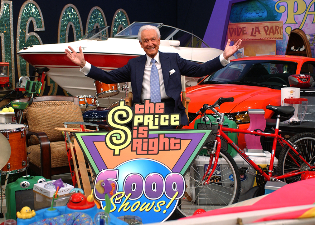 Bob Barker poses among prizes at the Price is Right
