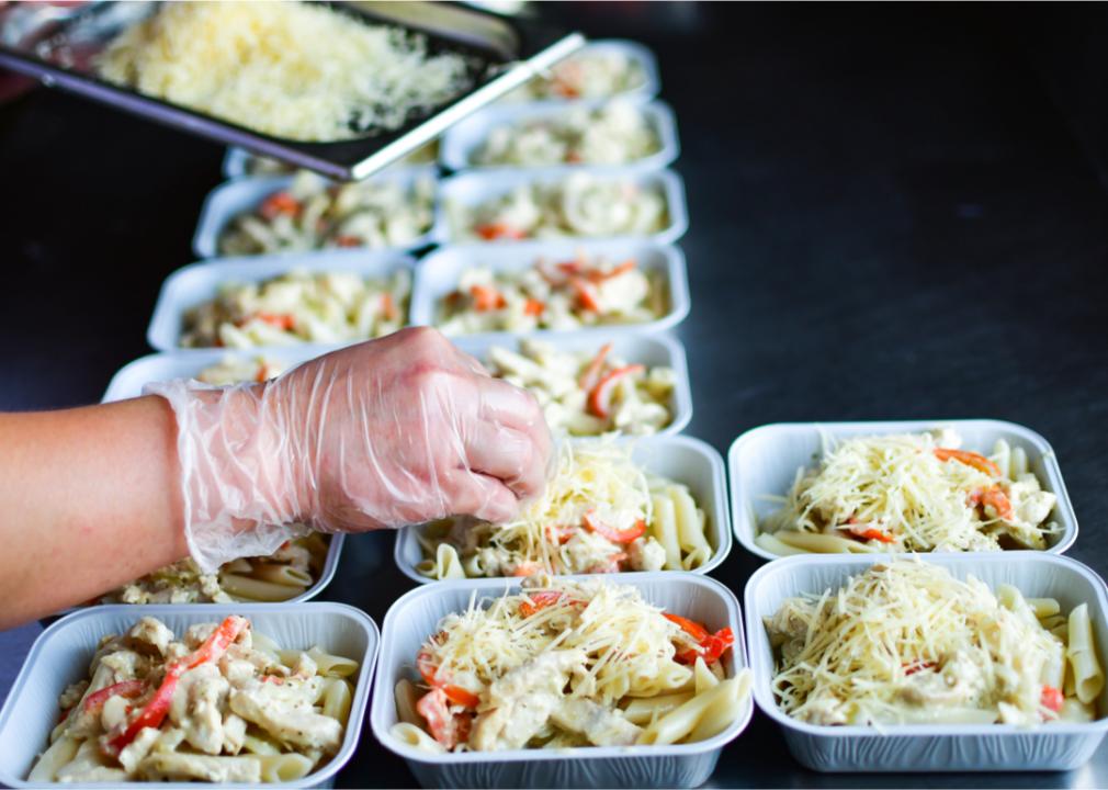 Prepping meals in commercial kitchen