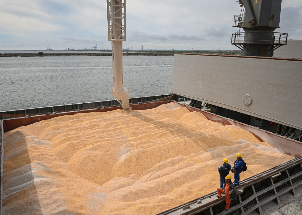 Corn on ship at Romanian port