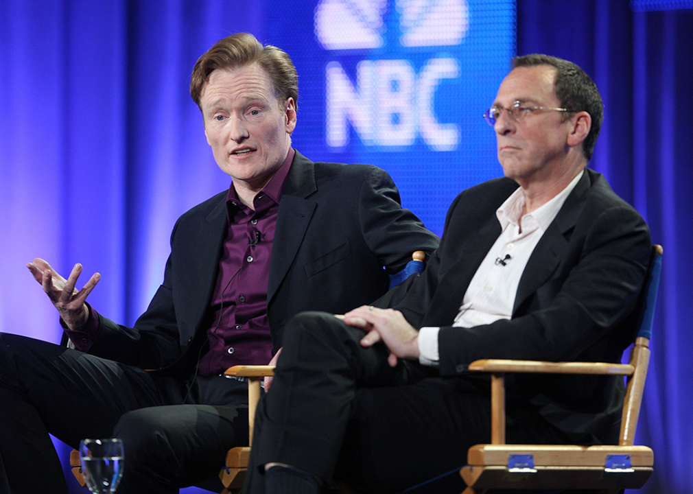 Conan O’Brien and Jeff Ross attend press event.