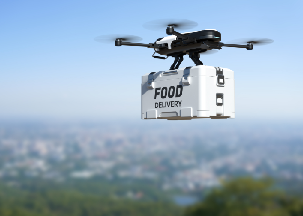 Food delivery drone in flight.