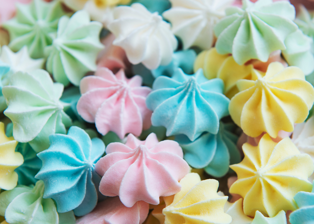 Group of colorful meringue flowers.