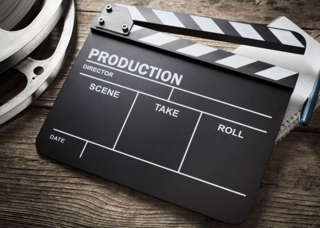 Film slate and movie reel.