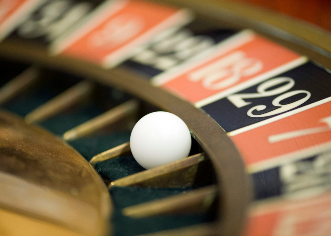 Close up view of roulette ball on wheel
