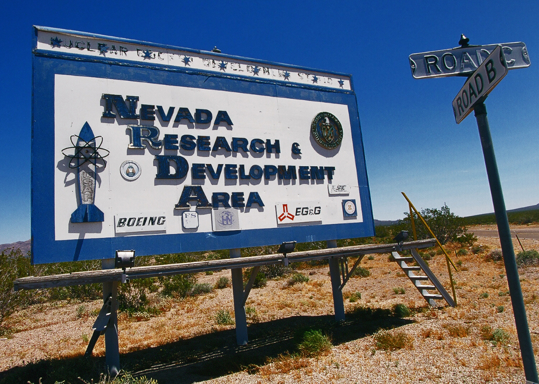 “Nevada Research & Development Area” sign Doom Town.