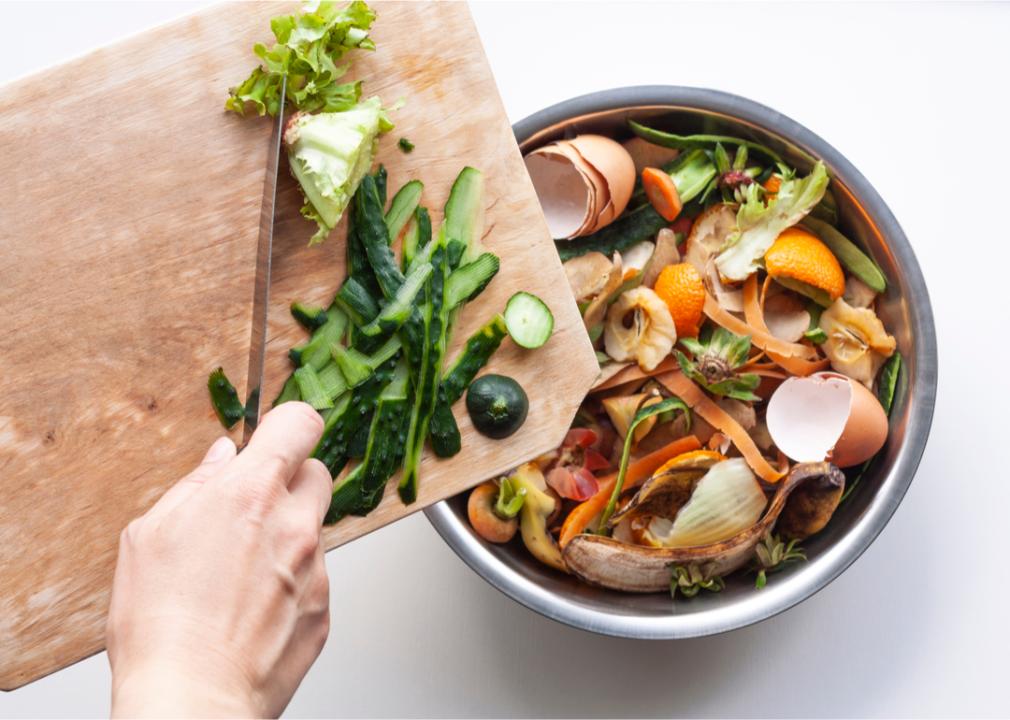 Vegetable peels on cutting board