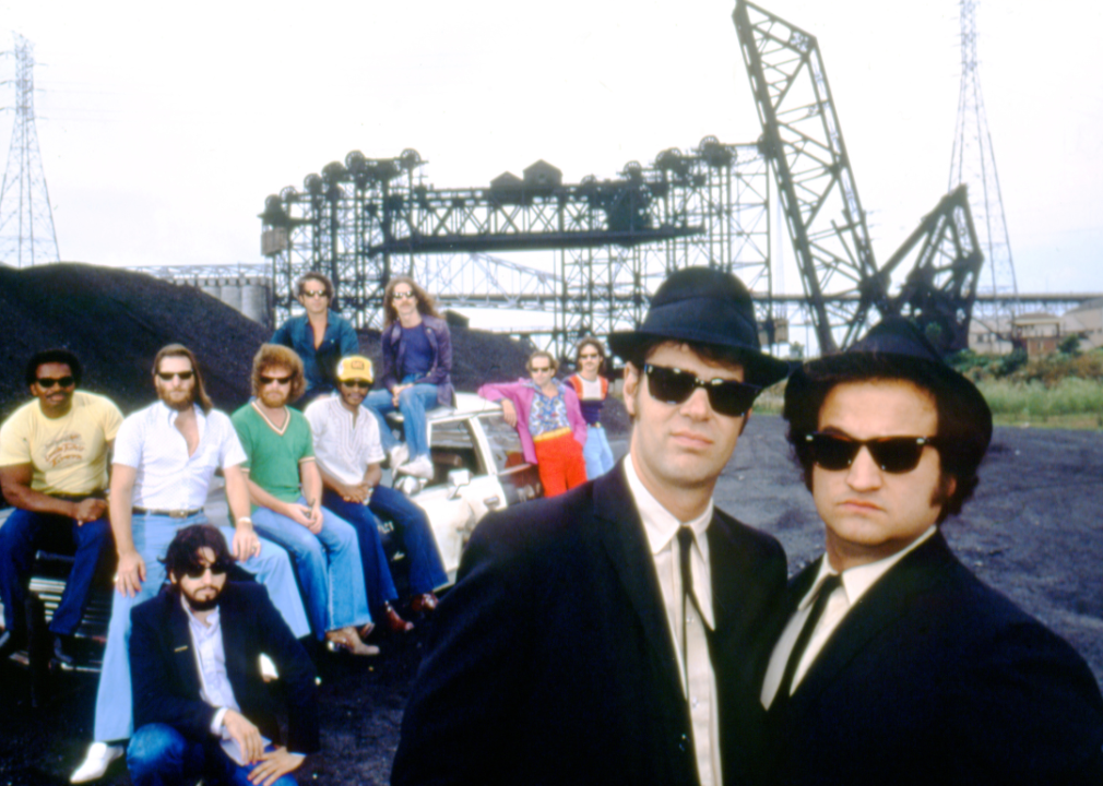 Dan Aykroyd, John Belushi, and John Landis on the set of ‘The Blues Brothers’.