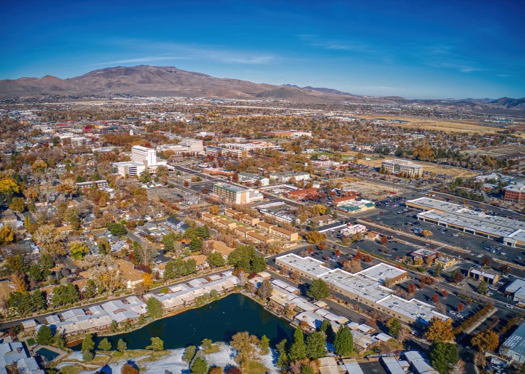 Aerial view of Carson City skyline and capitol building.