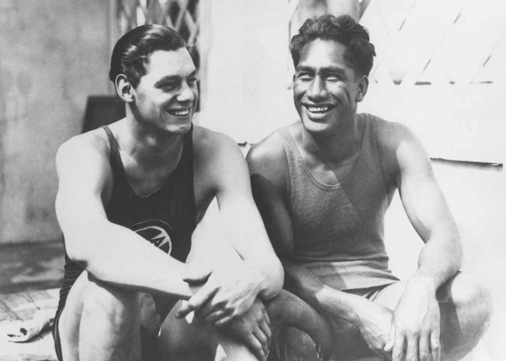 Johnny Weissmuller and Duke Kahanamoku at the 1924 Paris Olympics.