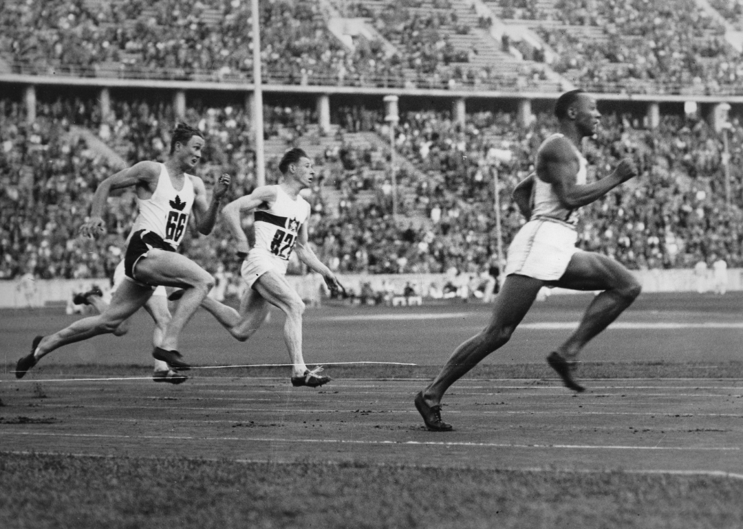 Jesse Owens running in the 200-meter sprint.