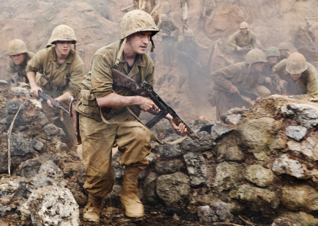 Joseph Mazzello as a marine in a battlefield scene from ‘The Pacific’