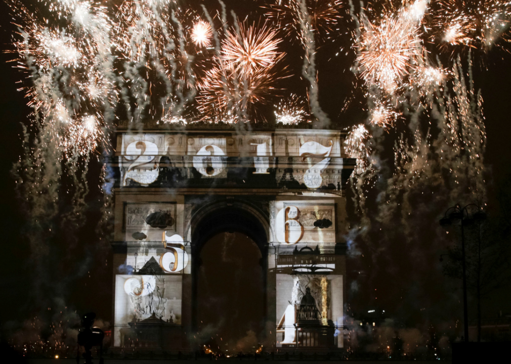 Fireworks over the Arc de Triomphe. 