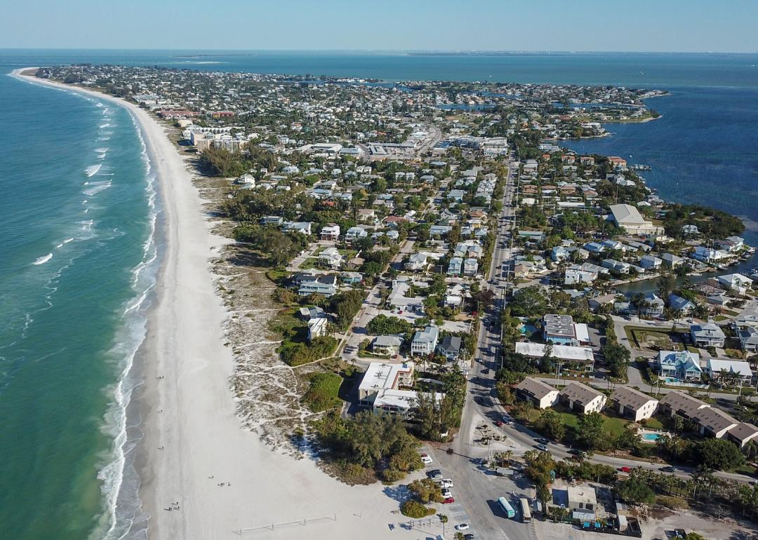 Aerial view of Bradenton beach and coast.