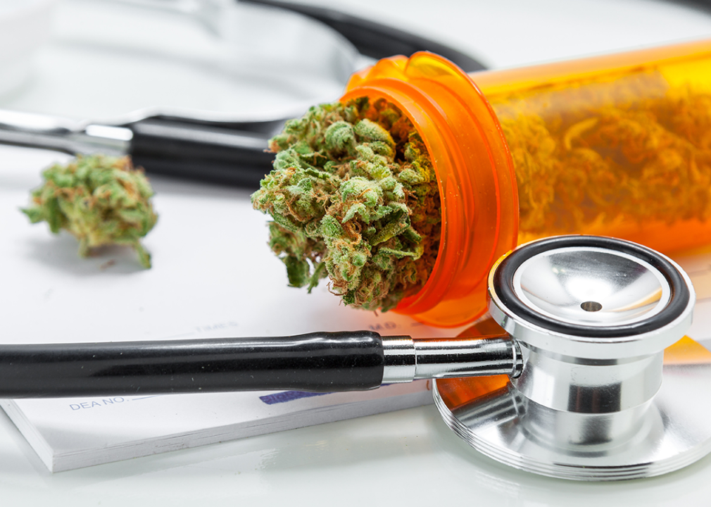 Medical marijuana with stethoscope and prescription.