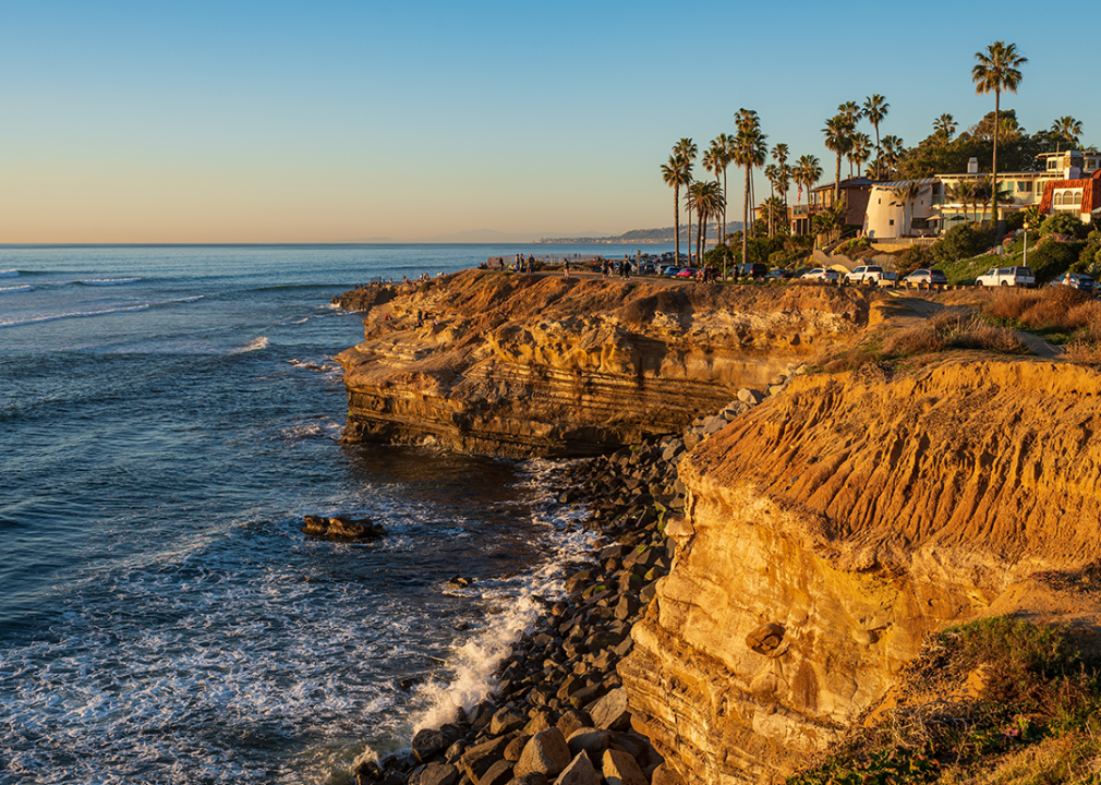 Looking out to Sunset Cliffs and the Pacific Ocean during the golden hour.