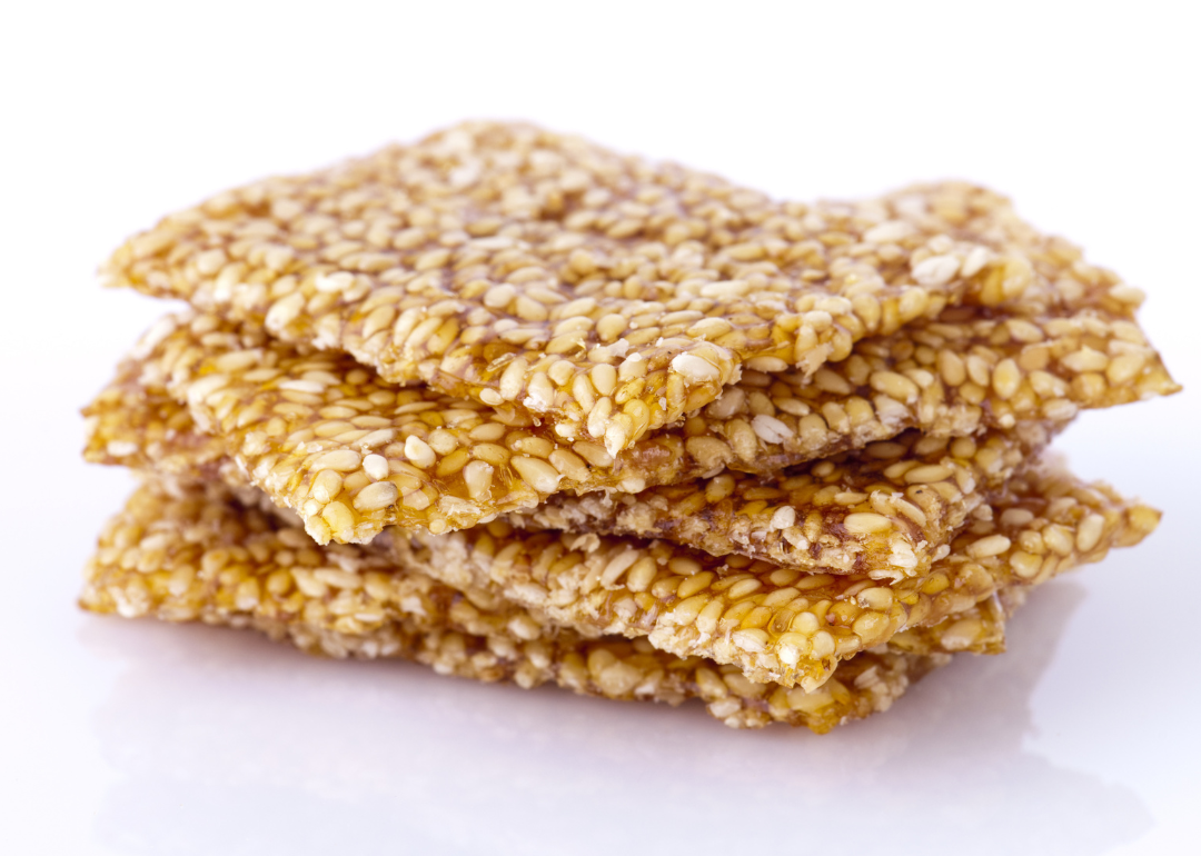 Sweet sesame snack on white background.