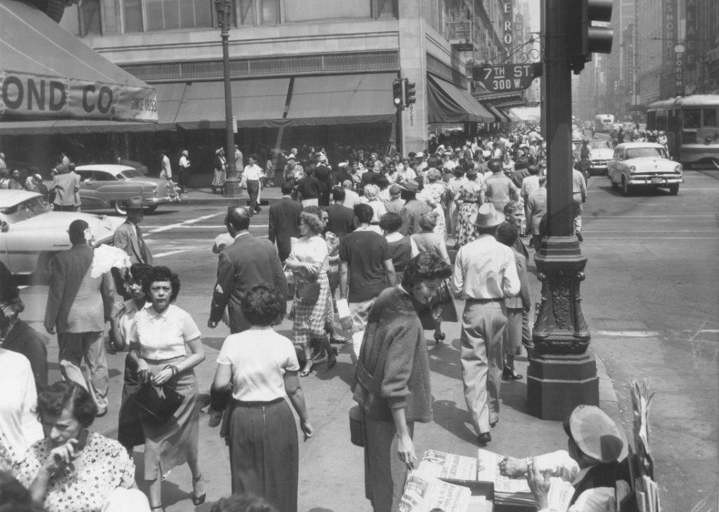 Pedestrians on Seventh and Broadway