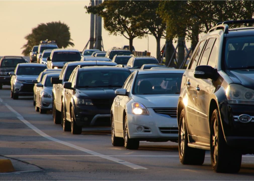 Cars stopped in traffic.