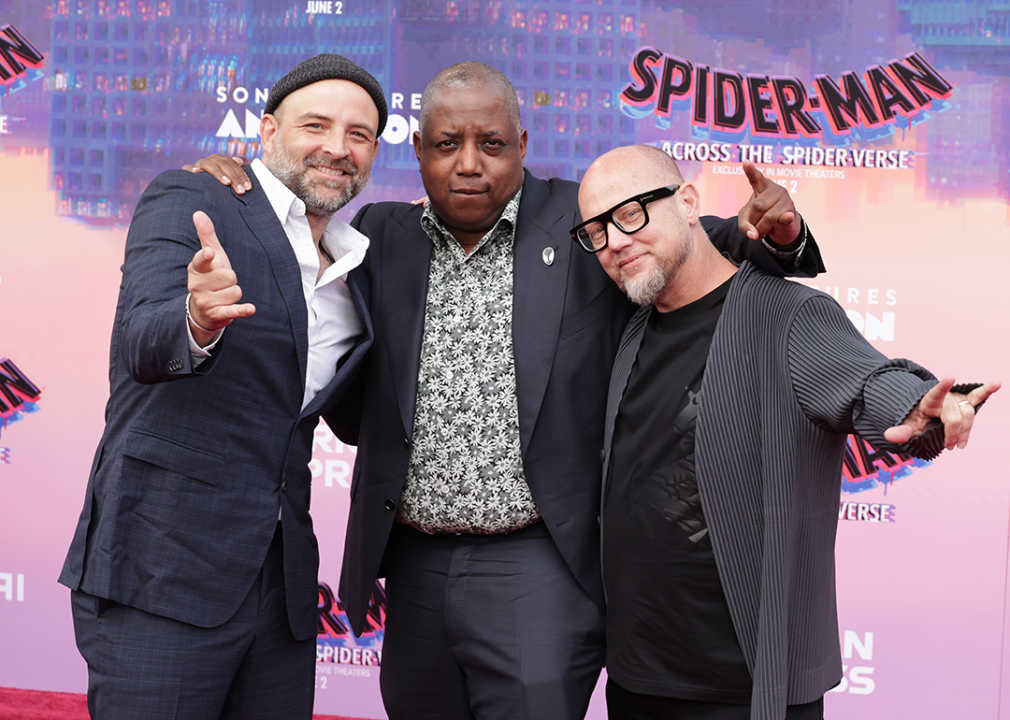Joaquim Dos Santos, Kemp Powers, and Justin K. Thompson attend the world premiere of ‘Spider-Man: Across The Spider-Verse’.