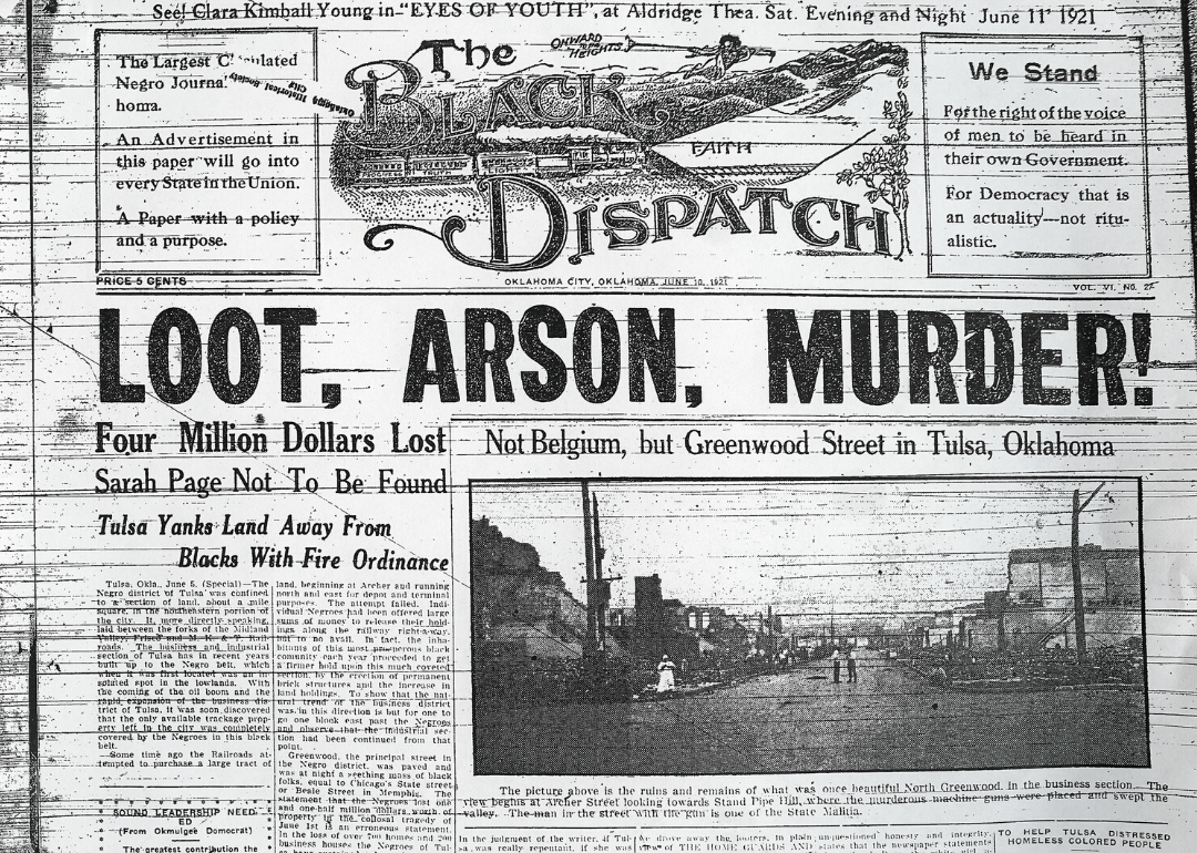 1921 Newspaper headline “Loot, Arson, Murder! Four Million Dollars Lost”