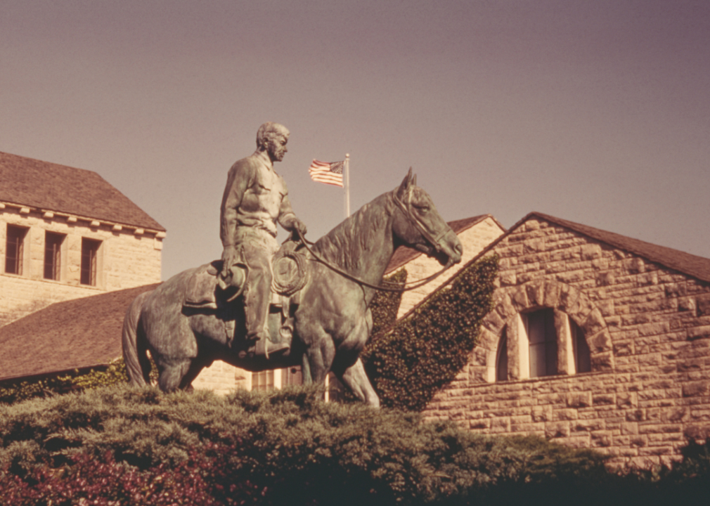 A statue of Will Rogers at the Will Rogers Memorial Museum.