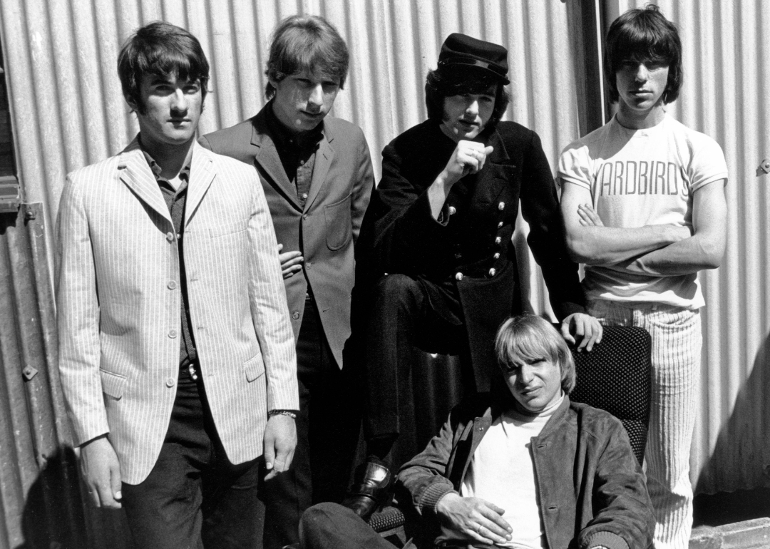 Jim McCarty, Chris Dreja, Jimmy Page, Keith Relf and Jeff Beck pose for a portrait.