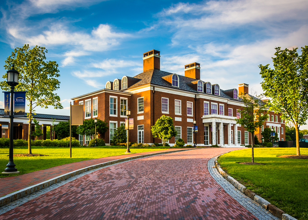Brick path and buildings on the campus of Johns Hopkins.