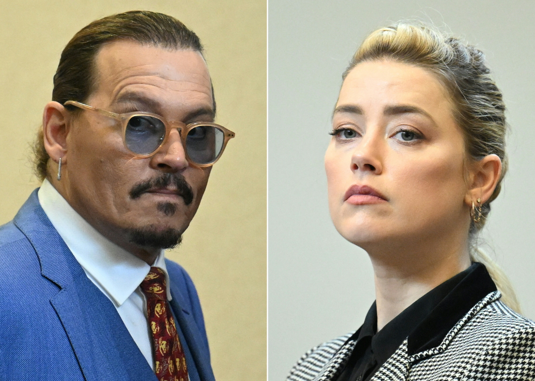 Combination of portrait photos of Johnny Depp and Amber Heard