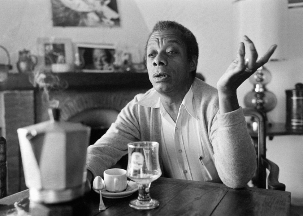 James Baldwin poses at his home in Saint-Paul-de-Vence, France.