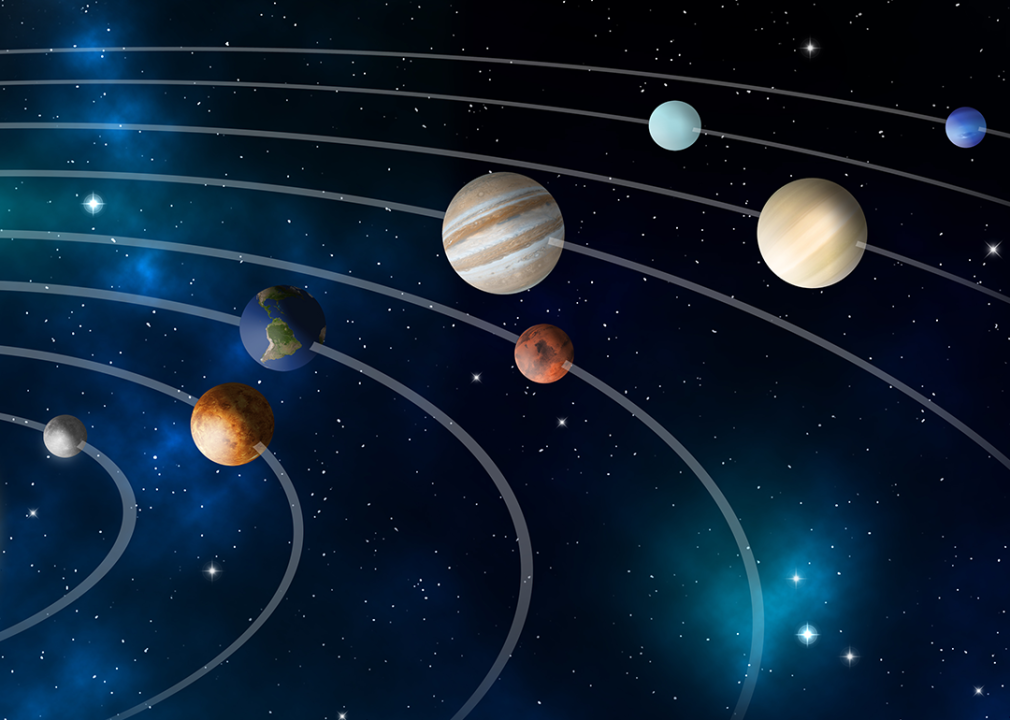 Illustration of nine plants in solar system.
