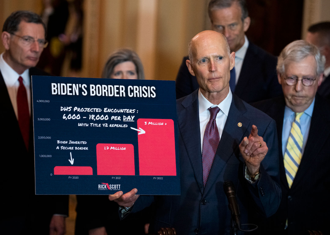 Sen. Rick Scott references border crossings during a news conference