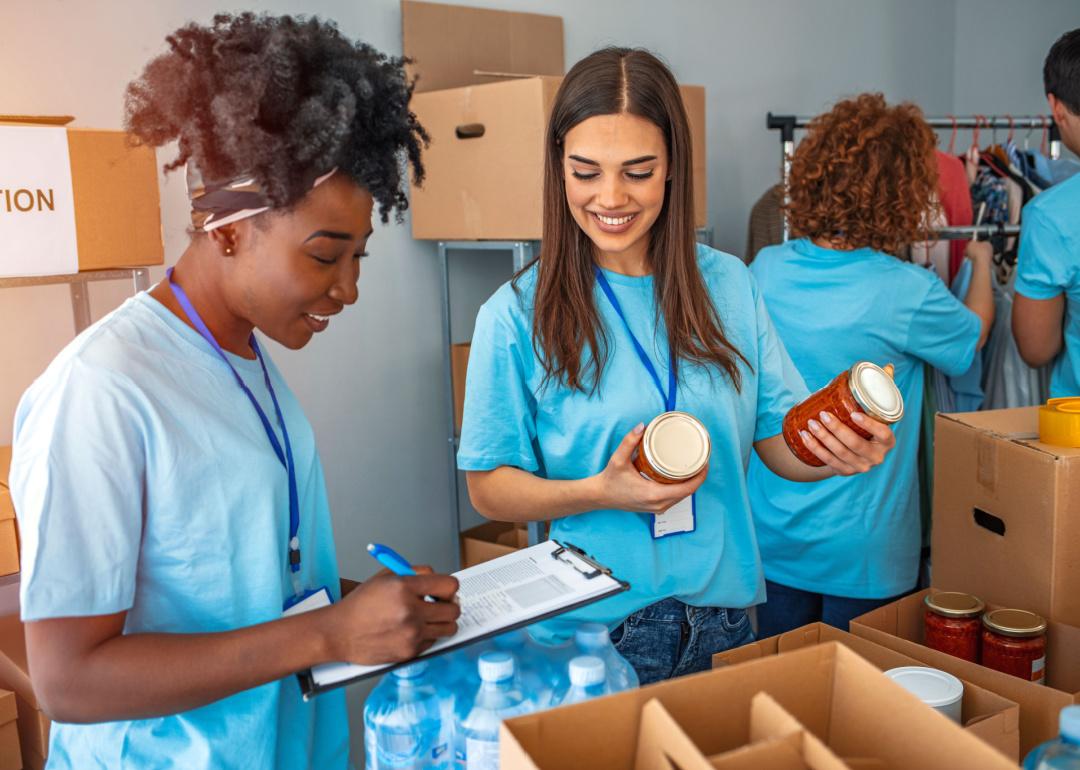 Volunteers organizing donations.