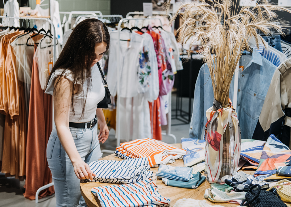 Woman shopping in trendy fashion store.