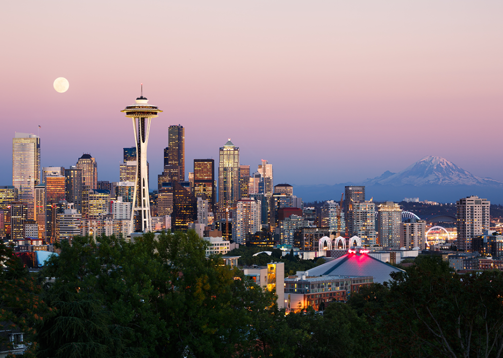 Seattle skyline at dusk.