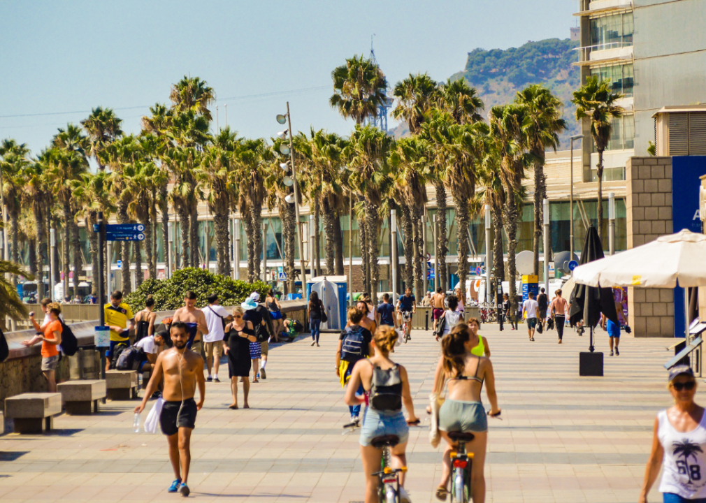 People walking and exercising on Passeig Martim in Barcelona