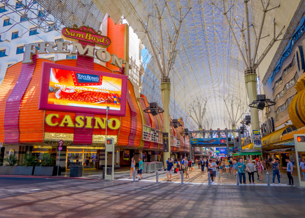 Tourists walking in front of Sam Boyds Casino in Las Vegas