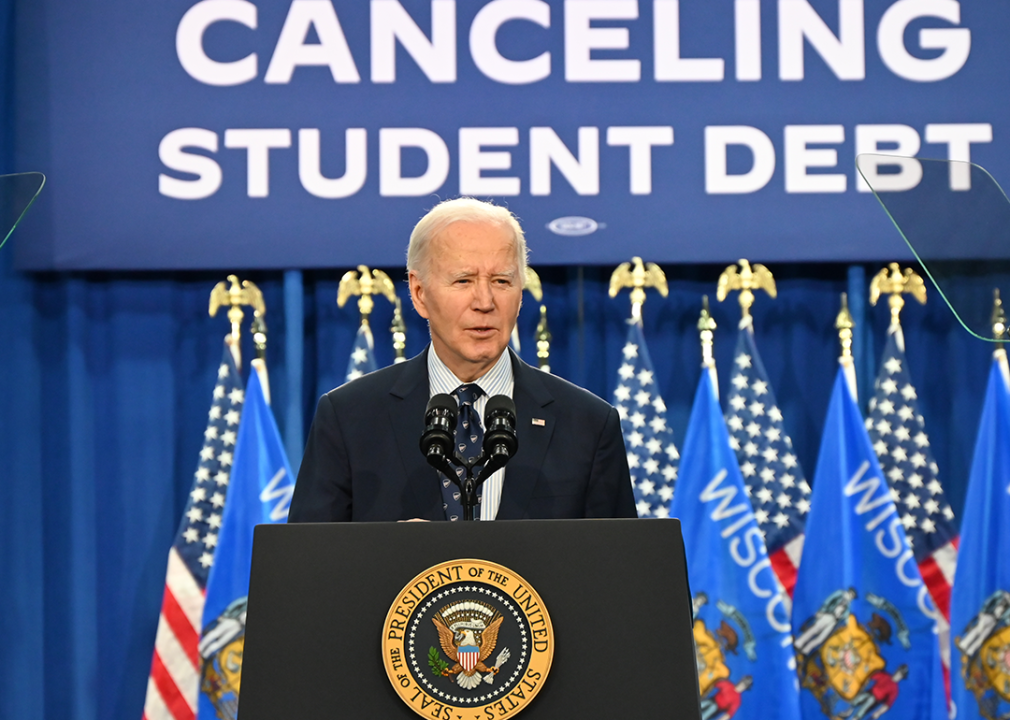 President Joe Biden delivers remarks on student debt at Madison College.