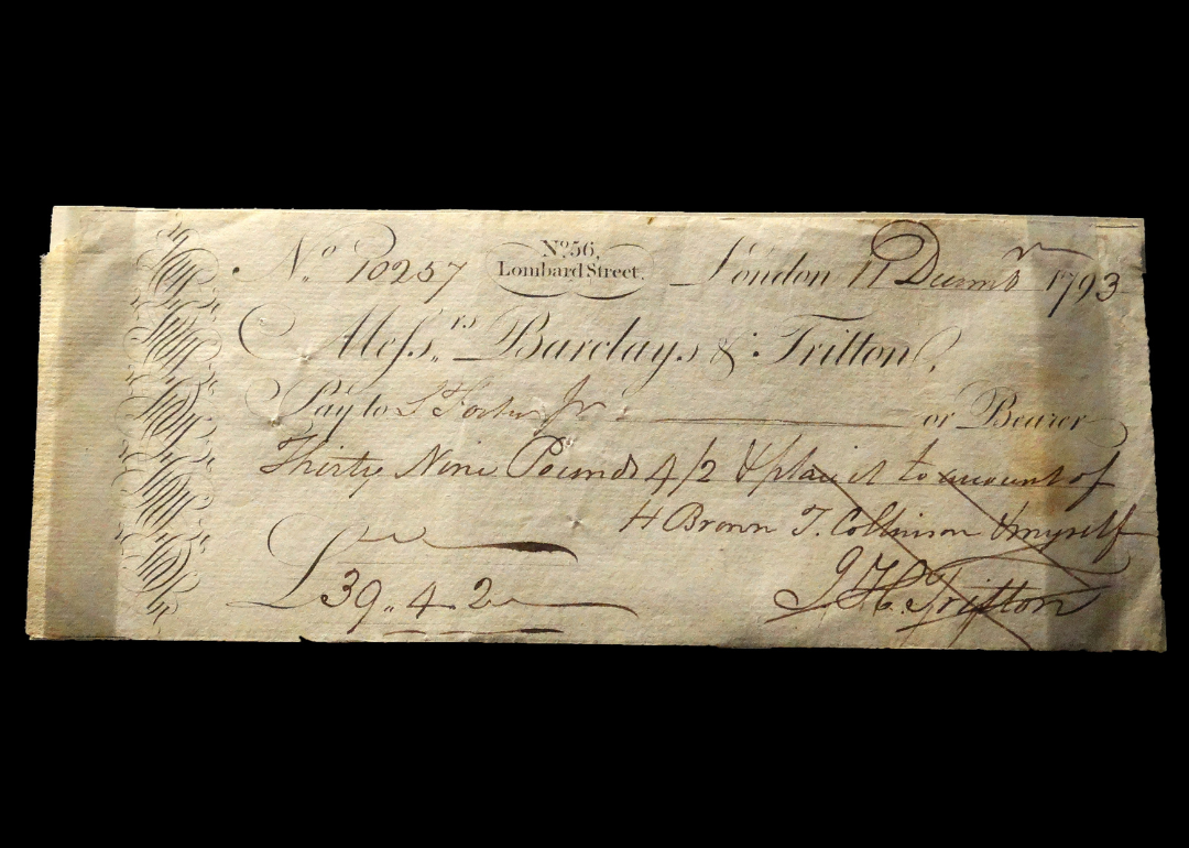 Archival Barclay & Co. Bank check dated 1793