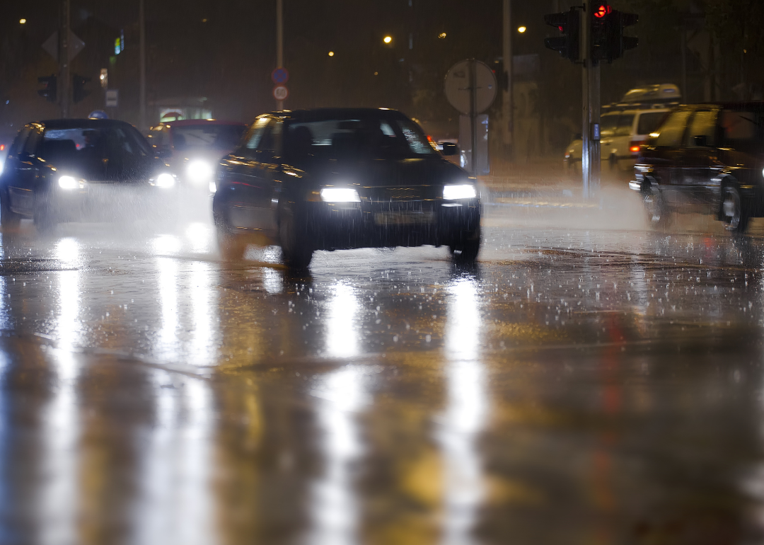 Traffic on rainy night.